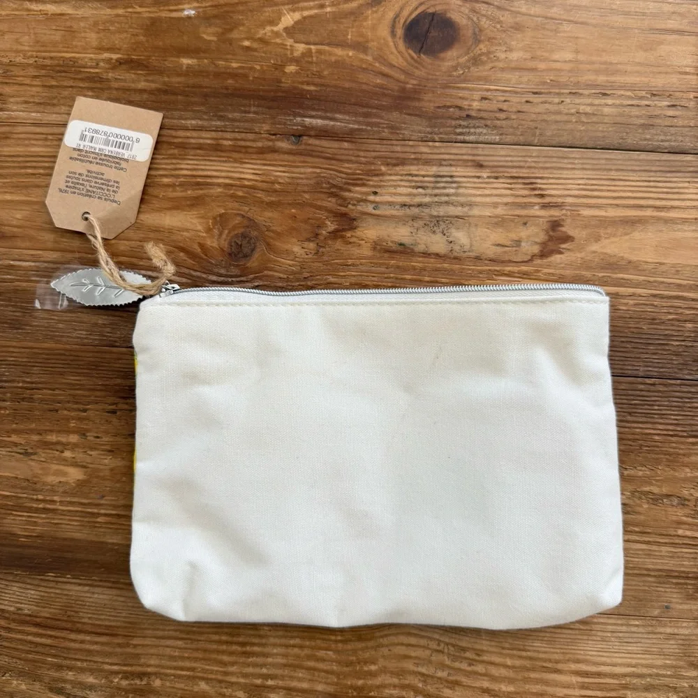 L'Occitane en Provence Organic Cotton Cosmetic Zipper Pouch Bag Cream Yellow NWT